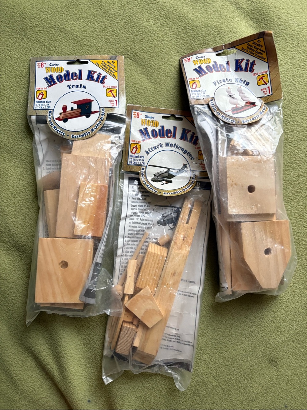 Bundle of Three Darice Wood Model Kit Kids Toy - Natural Wood